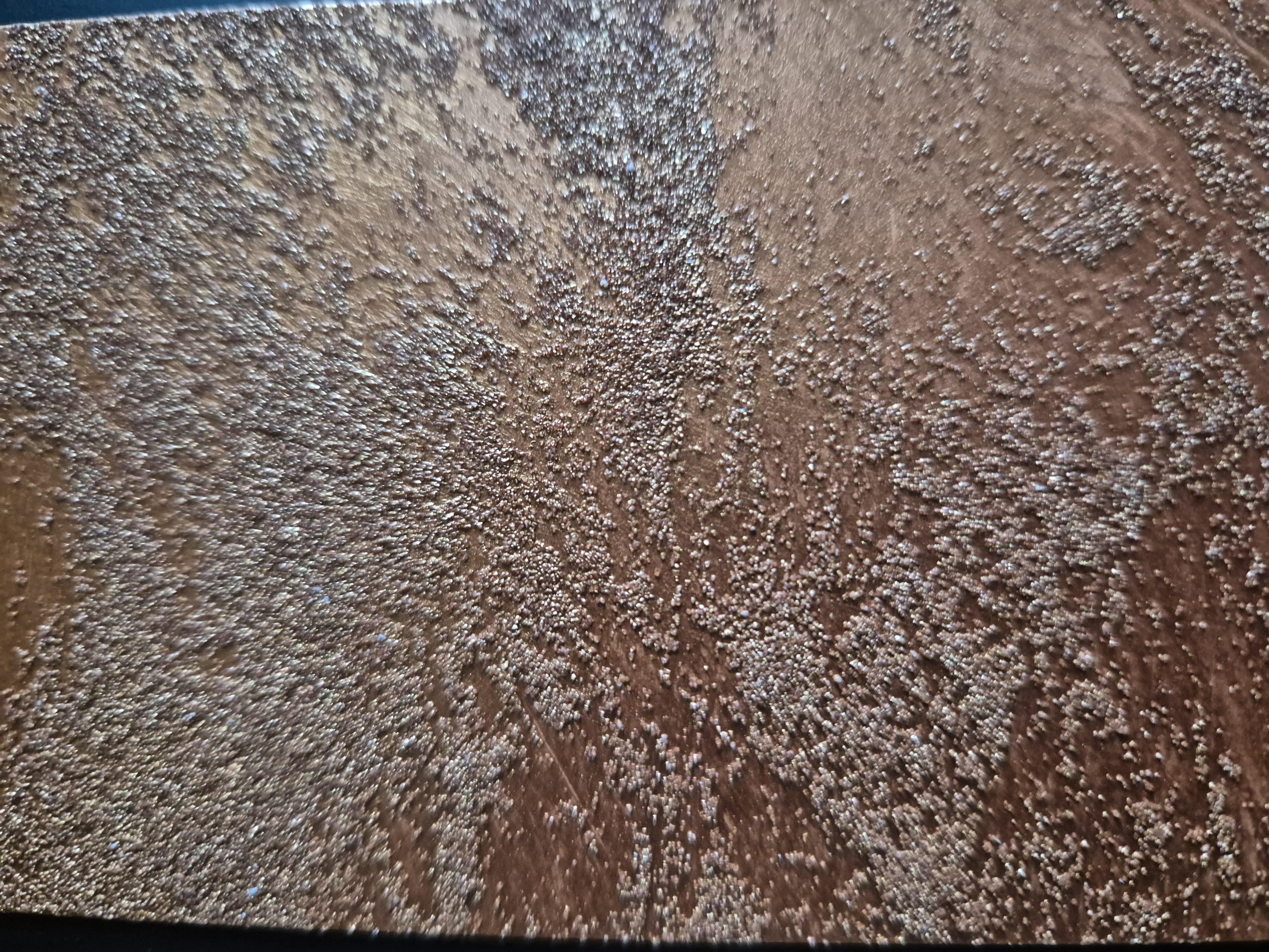 Decorative textured plaster wall with bronze metallic finish